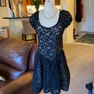 Betsy Johnson Lace Black Drop Waist Short Sleeve Dress